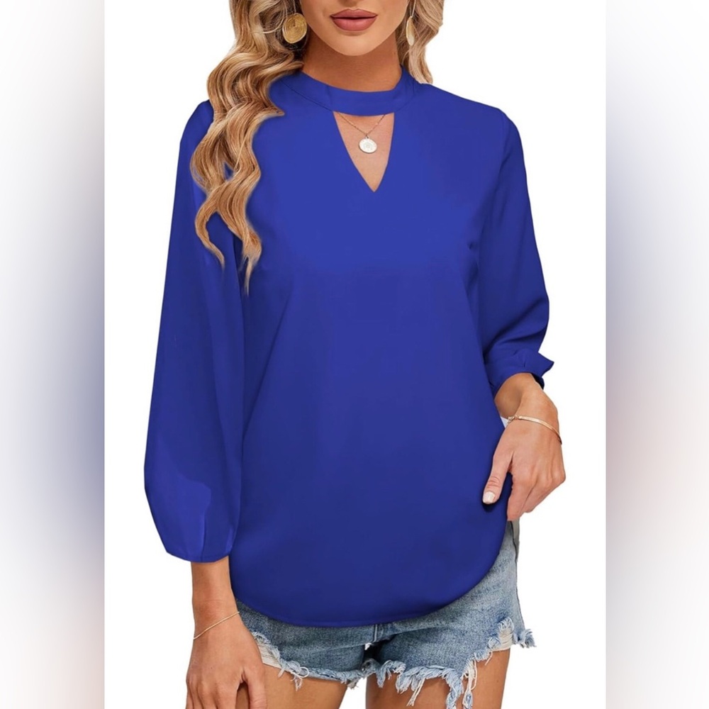 Womens Casual V Neck 3/4 Sleeve Shirt Fashion Chiffon Work Office Blouse